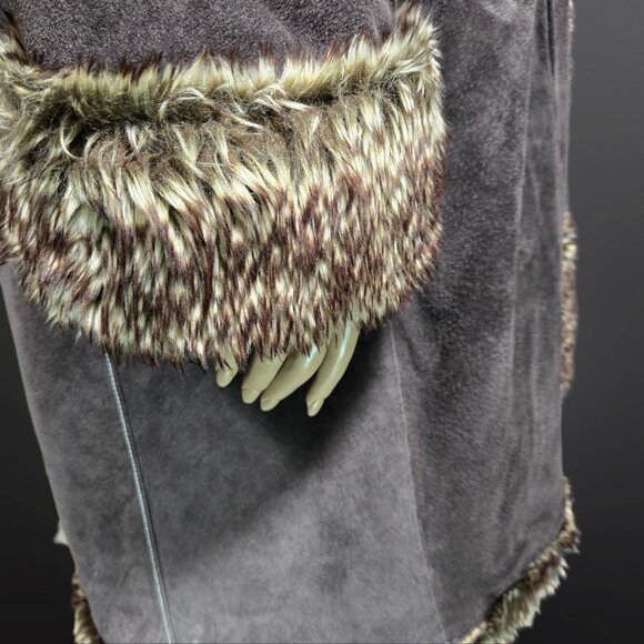 Y2K Penny Lane Coat Size XL Boho Brown Suede Leather Faux Fur Trim Long - Picture 12 of 15